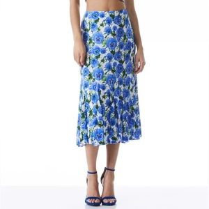 Alice + Olivia Jacqueline Midi Godet Skirt in Perfect Pansy